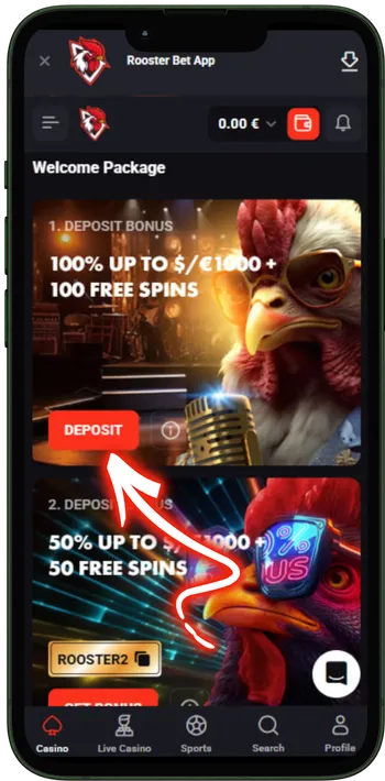 Rooster Bet Welcome Package öffnen